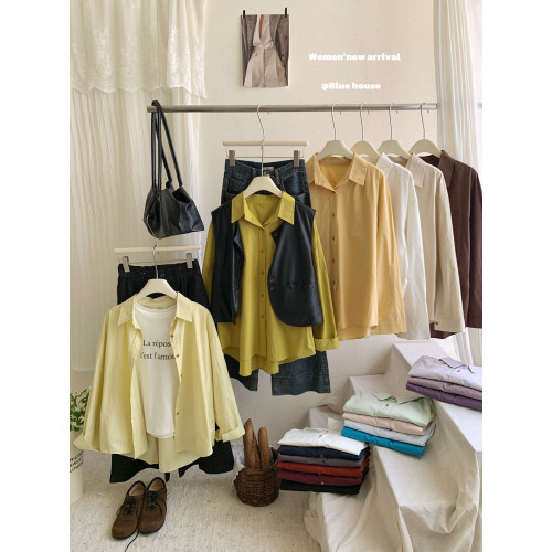 基礎系韓國王炸色系長袖方領淨版襯衫女秋內搭外曡穿休閒氣質襯衣