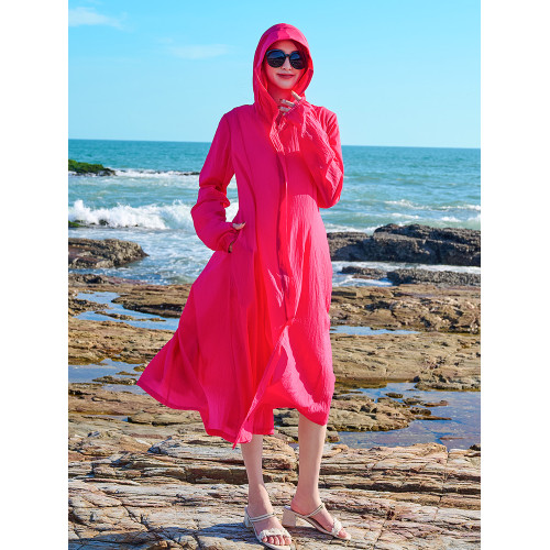 防曬衣女2025新款夏季防紫外線薄款透氣大碼過膝長款風衣外套衫服