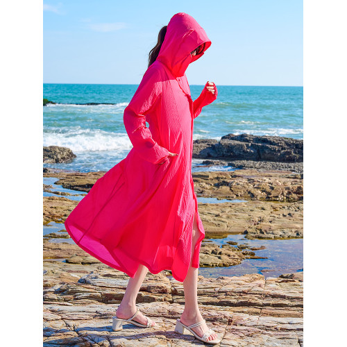 防曬衣女2025新款夏季防紫外線薄款透氣大碼過膝長款風衣外套衫服