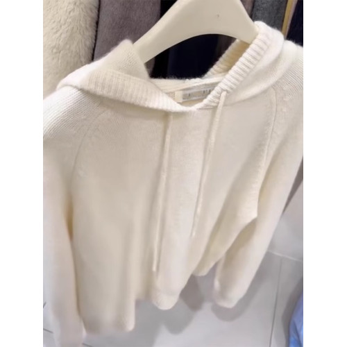 四季青廣州十三行白色浣熊絨連帽毛衣女秋冬簡約百搭套頭針織帽衫