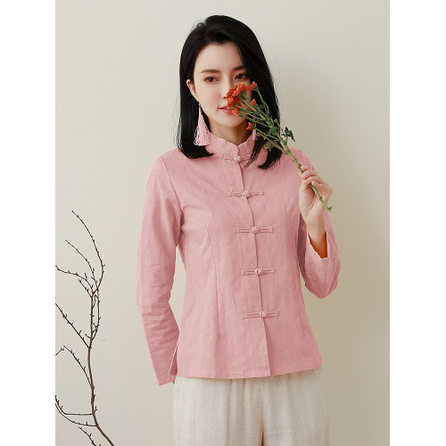 棉麻襯衫女春季民族風中式唐裝復古盤釦漢服開衫純色上衣禪衣茶服 棉麻襯衫女春季民族風中式唐裝復古盤釦漢服開衫純色上衣禪衣茶服