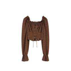 美拉德法式獨特別致絕美一字肩泡泡袖小衫上衣甜辣妹襯衫女春秋季