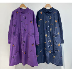 2025秋季新款日系復古刺綉寬鬆休閒薄料襯衫裙女減齡純棉連衣裙潮