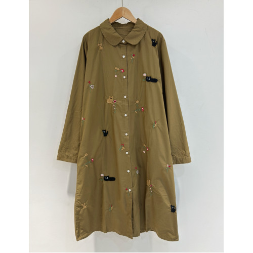 2025秋季新款日系復古刺綉寬鬆休閒薄料襯衫裙女減齡純棉連衣裙潮