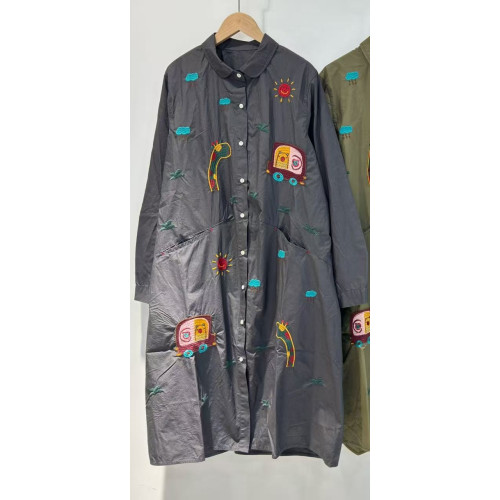 2025秋季新款日系復古刺綉寬鬆休閒薄料襯衫裙女減齡純棉連衣裙潮