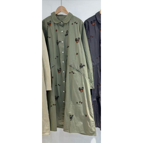 2025秋季新款日系復古刺綉寬鬆休閒薄料襯衫裙女減齡純棉連衣裙潮