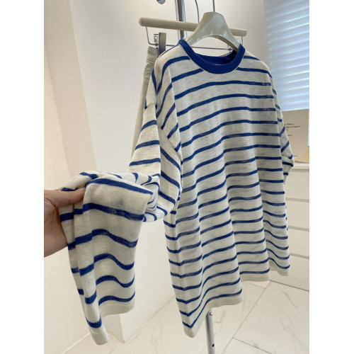 牛X貨 巨炸裂!巨顯白~藍冰絲亞麻條紋防曬衫女慵懶寬鬆針織上衣 牛X貨 巨炸裂!巨顯白~藍冰絲亞麻條紋防曬衫女慵懶寬鬆針織上衣