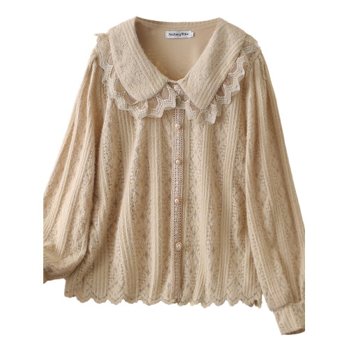 大碼女裝2025秋裝新款韓版娃娃領蕾絲長袖襯衫寬鬆顯瘦胖mm上衣 大碼女裝2025秋裝新款韓版娃娃領蕾絲長袖襯衫寬鬆顯瘦胖mm上衣