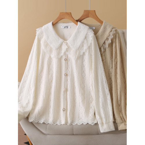 大碼女裝2025秋裝新款韓版娃娃領蕾絲長袖襯衫寬鬆顯瘦胖mm上衣 大碼女裝2025秋裝新款韓版娃娃領蕾絲長袖襯衫寬鬆顯瘦胖mm上衣