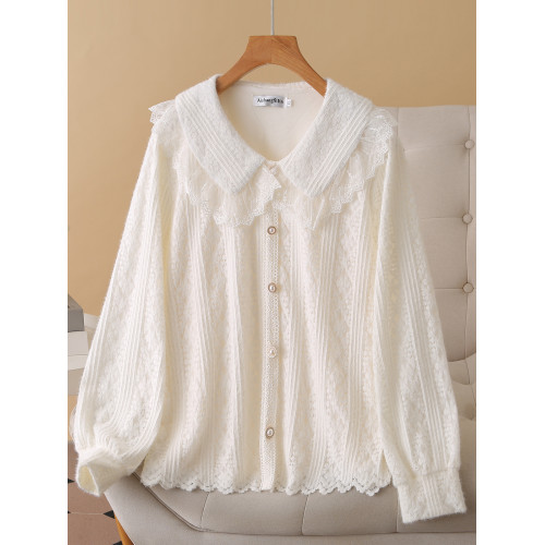 大碼女裝2025秋裝新款韓版娃娃領蕾絲長袖襯衫寬鬆顯瘦胖mm上衣 大碼女裝2025秋裝新款韓版娃娃領蕾絲長袖襯衫寬鬆顯瘦胖mm上衣