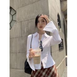 待定白色長袖襯衫女新款春秋設計感收腰顯瘦氣質學院風襯衣