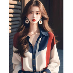 撞色燈籠袖襯衫女款秋冬2026年新款法式復古冷淡系高級感漂亮上衣