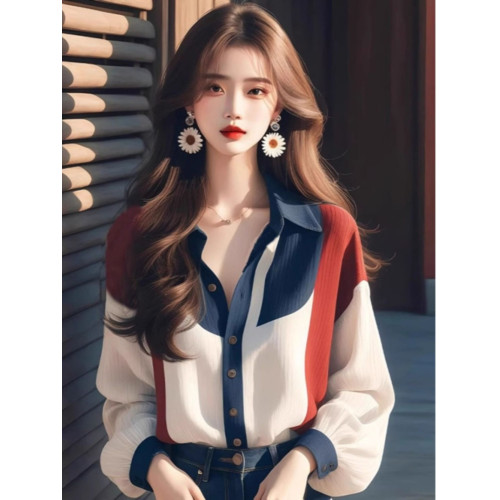 撞色燈籠袖襯衫女款秋冬2026年新款法式復古冷淡系高級感漂亮上衣