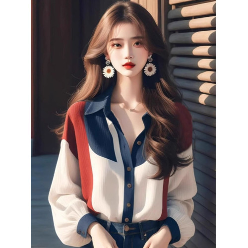 撞色燈籠袖襯衫女款秋冬2026年新款法式復古冷淡系高級感漂亮上衣