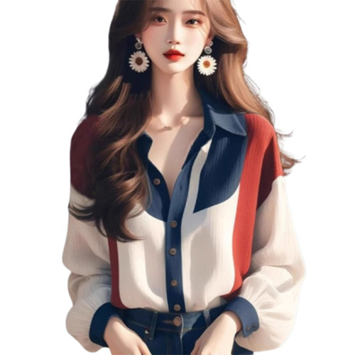 撞色燈籠袖襯衫女款秋冬2026年新款法式復古冷淡系高級感漂亮上衣