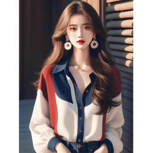 撞色燈籠袖襯衫女款秋冬2026年新款法式復古冷淡系高級感漂亮上衣