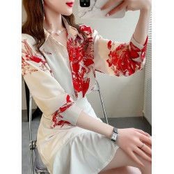 洋氣印花襯衫女長袖春秋新款絕美別致上衣氣質設計感百搭顯瘦襯衣