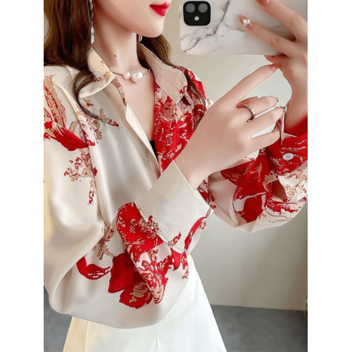 洋氣印花襯衫女長袖春秋新款絕美別致上衣氣質設計感百搭顯瘦襯衣