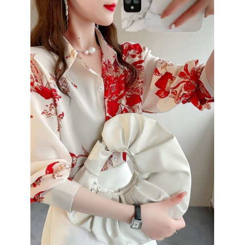 洋氣印花襯衫女長袖春秋新款絕美別致上衣氣質設計感百搭顯瘦襯衣