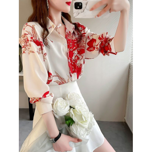 洋氣印花襯衫女長袖春秋新款絕美別致上衣氣質設計感百搭顯瘦襯衣