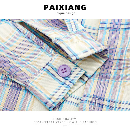 PAIXIANG/格子刺綉長袖襯衫女秋季新款打底衫設計感別致寬鬆襯衣 PAIXIANG/格子刺綉長袖襯衫女秋季新款打底衫設計感別致寬鬆襯衣