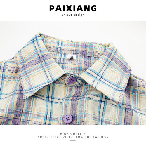 PAIXIANG/格子刺綉長袖襯衫女秋季新款打底衫設計感別致寬鬆襯衣 PAIXIANG/格子刺綉長袖襯衫女秋季新款打底衫設計感別致寬鬆襯衣