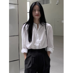 圓領白色襯衫女長袖2026春法式打底襯衣復古設計感小衆泡泡袖上衣