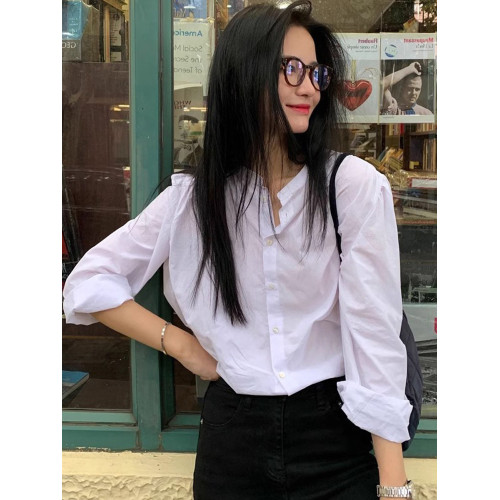 圓領白色襯衫女長袖2026春法式打底襯衣復古設計感小衆泡泡袖上衣 圓領白色襯衫女長袖2026春法式打底襯衣復古設計感小衆泡泡袖上衣