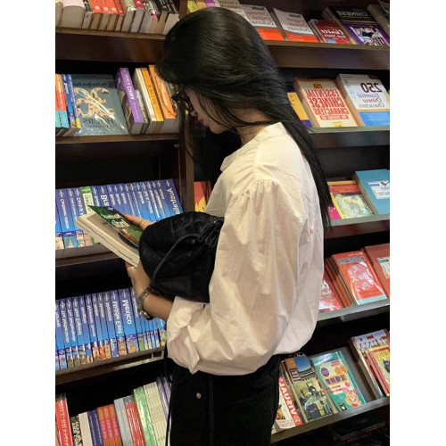 圓領白色襯衫女長袖2026春法式打底襯衣復古設計感小衆泡泡袖上衣 圓領白色襯衫女長袖2026春法式打底襯衣復古設計感小衆泡泡袖上衣