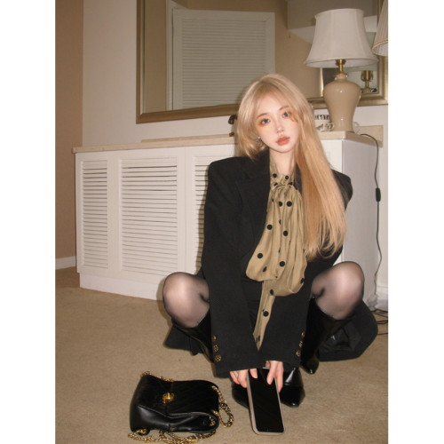 復古港風大飄帶波點時尚百搭襯衫上衣2026春季新款小香風西裝外套