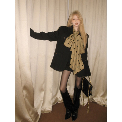 復古港風大飄帶波點時尚百搭襯衫上衣2026春季新款小香風西裝外套