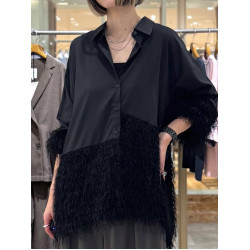 日單潮牌做工復雜設計新穎針梭結合羽毛紗拼接有範襯衫4S0