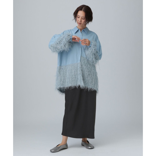 日單潮牌做工復雜設計新穎針梭結合羽毛紗拼接有範襯衫4S0