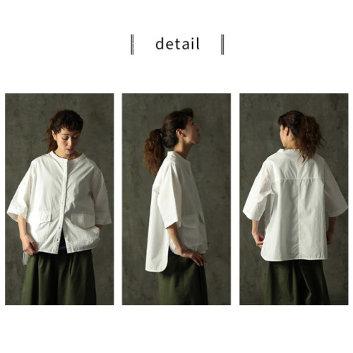 日單 2025春夏新品全棉圓領百搭休閒五分袖白色襯衫 襯衣 有大碼