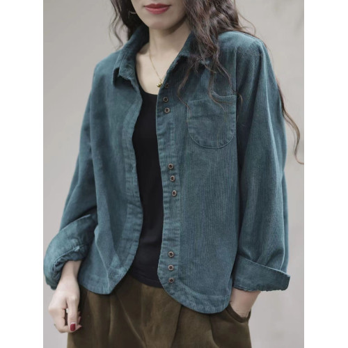 日系高級出口燈芯絨襯衫女春秋新款寬鬆顯瘦百搭長袖外套上衣