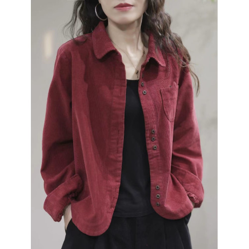 日系高級出口燈芯絨襯衫女春秋新款寬鬆顯瘦百搭長袖外套上衣