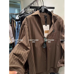 韓國東大門秋季新款復古氣質咖色條紋長袖襯衫女慵懶寬鬆休閒上衣