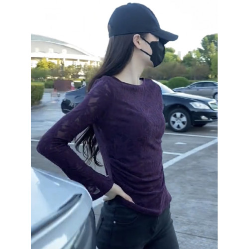 超好看提花微透蕾絲打底衫女長袖2025新款夏季不規則顯瘦絕美上衣