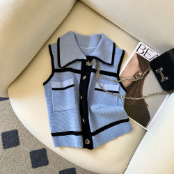 專櫃撤廻剪標小香風POLO領吊帶背心女夏季新款高級感洋氣短款上衣