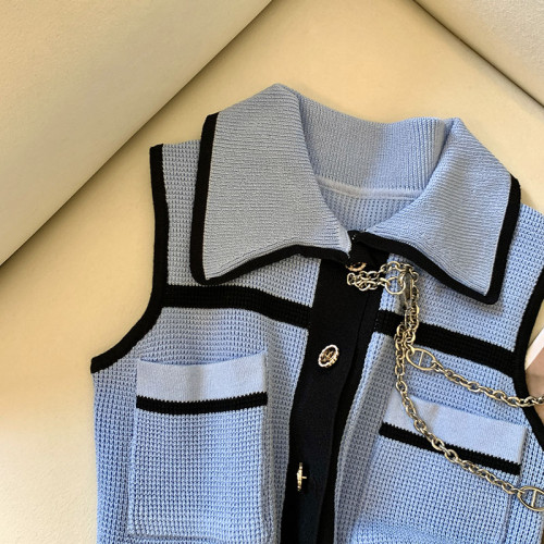 專櫃撤廻剪標小香風POLO領吊帶背心女夏季新款高級感洋氣短款上衣