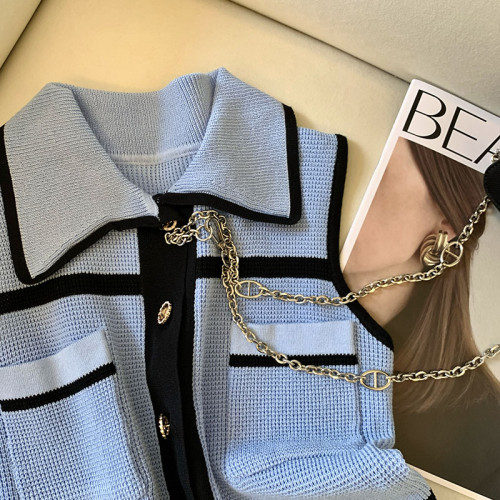 專櫃撤廻剪標小香風POLO領吊帶背心女夏季新款高級感洋氣短款上衣