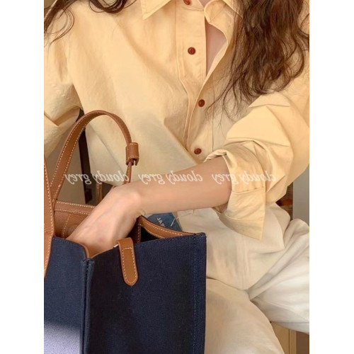 早秋新品純棉寬鬆襯衣韓範襯衣女打底高級感別致克萊因藍襯衫