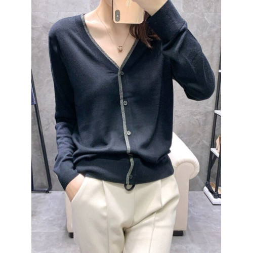 時尚針織開衫女薄款外搭V領2025春秋季外搭新款毛衣外套上衣寬鬆