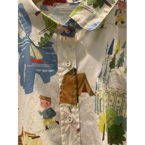 日系高級出口短袖襯衫女休閒寬鬆百搭印染輕薄純棉娃娃領上衣