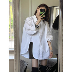 韓系時尚百搭通勤風簡約百搭長袖襯衫女秋季新款純色休閒氣質上衣