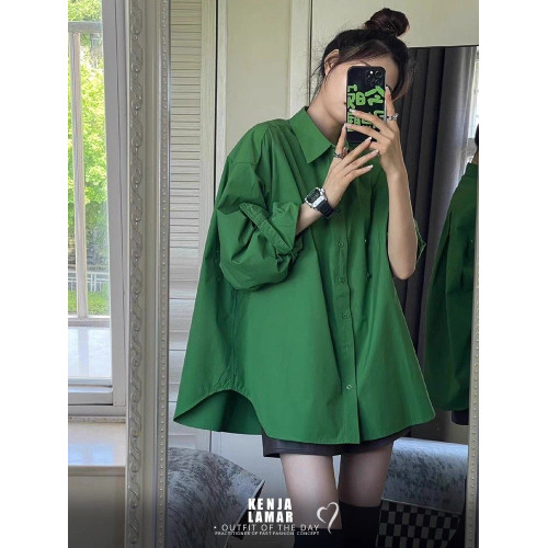 韓系時尚百搭通勤風簡約百搭長袖襯衫女秋季新款純色休閒氣質上衣