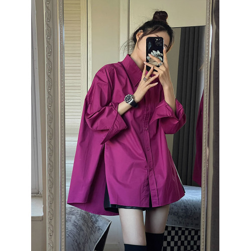 韓系時尚百搭通勤風簡約百搭長袖襯衫女秋季新款純色休閒氣質上衣