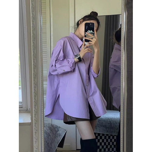 韓系時尚百搭通勤風簡約百搭長袖襯衫女秋季新款純色休閒氣質上衣