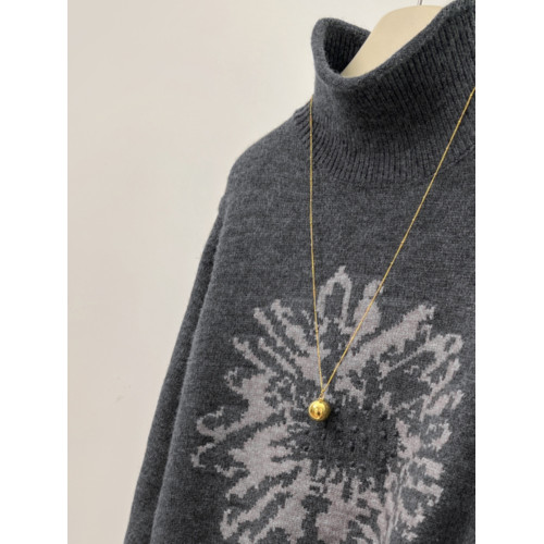 十三行高級歐貨復古深灰色提花高領毛衣女秋冬寬鬆慵懶加厚針織衫