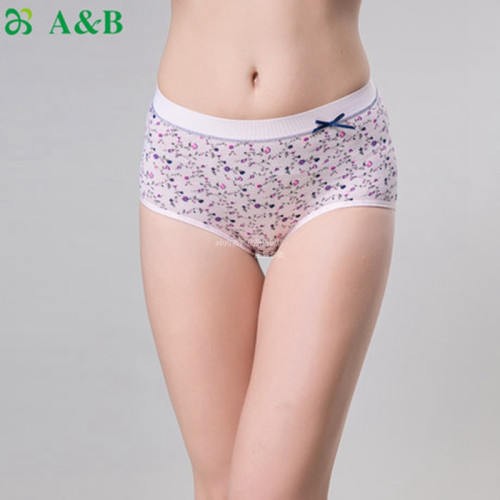 2條裝 AB內褲女彈力棉印花抗菌中高腰時尚舒適媽咪褲小平角褲0108